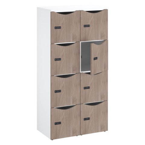 Casillero de oficina con 8 compartimentos, cuerpo blanco - Altura 170,9 cm - Puertas melaminadas olmo