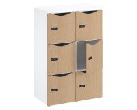 Casilleros de oficina con 6 compartimentos, cuerpo blanco de 132,9 cm - puertas de melamina - cerradura de combinación + llave de repuesto.