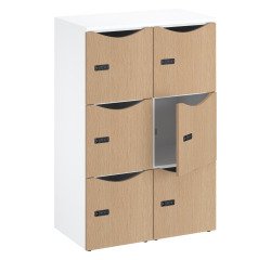 Office locker cabinet 6 compartments white body 132.9 cm - laminated doors - code lock + spare key