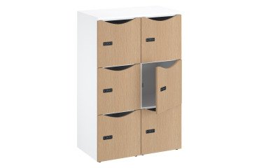 Casilleros de oficina con 6 compartimentos, cuerpo blanco de 132,9 cm - puertas de melamina - cerradura de combinación + llave de repuesto.