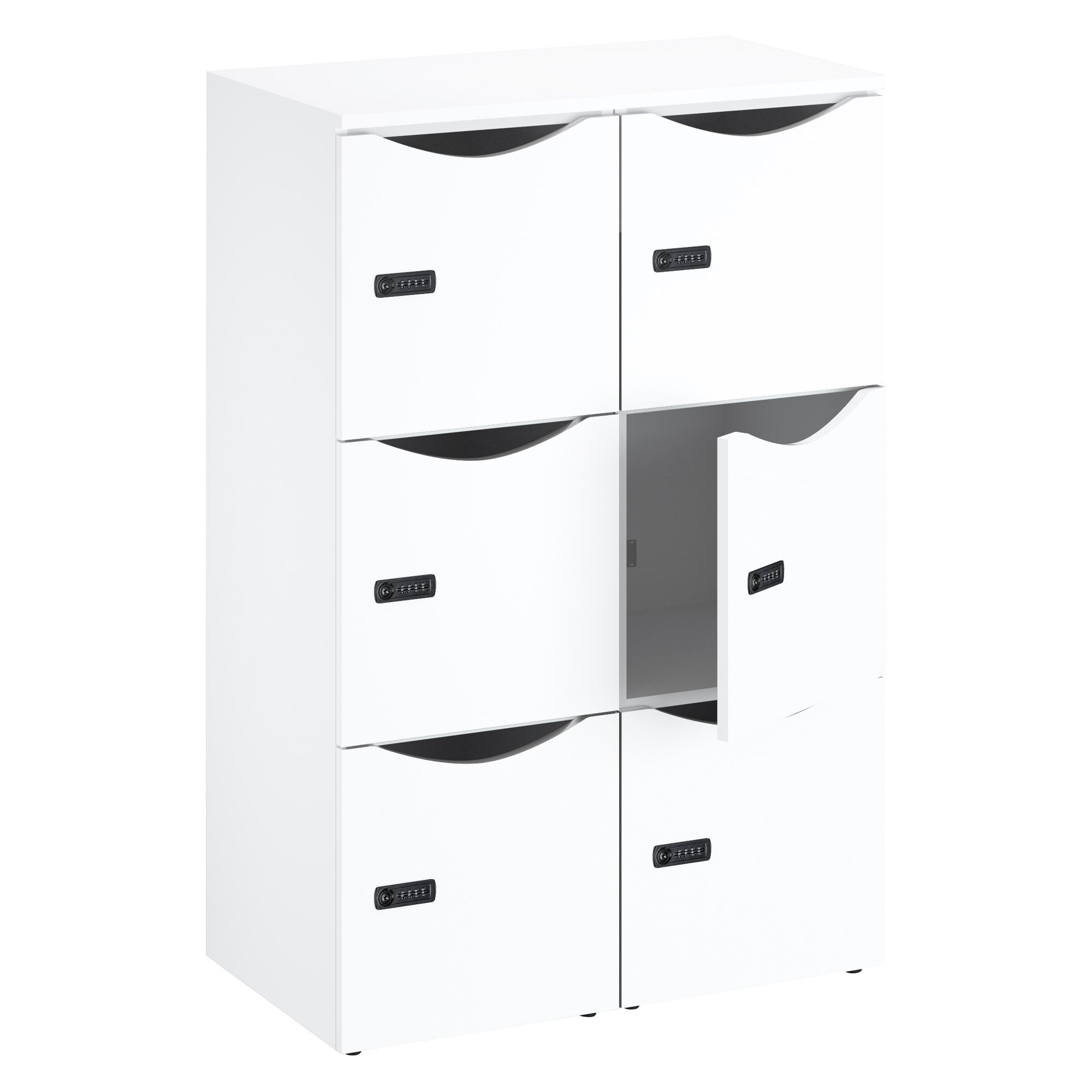 Casier Büroschränke 6 Fächer Korpus weiß 132,9 cm - Melamin-Türen - Zahlencode-Schloss + Notfallschlüssel