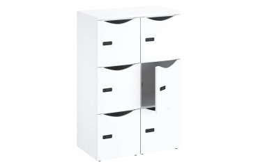 Casilleros de oficina con 6 compartimentos, cuerpo blanco de 132,9 cm - puertas de melamina - cerradura de combinación + llave de repuesto.