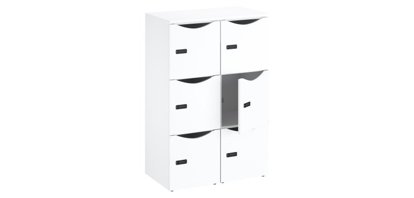 Casier de bureau bois Lockers 6 cases corps blanc 132,9  cm - portes mélaminées  - serrure à code + clé de secours