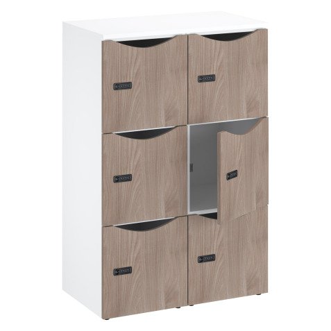 Casier bureau lockers 6 cases corps blanc 132,9  cm - portes mélaminées  - serrure à code + clé de secours