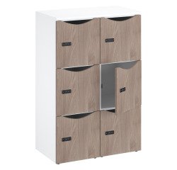 Office locker cabinet 6 compartments white body 132.9 cm - laminated doors - code lock + spare key