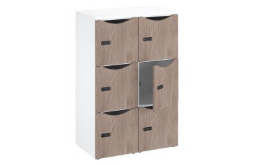 Office locker cabinet 6 compartments white body 132.9 cm - laminated doors - code lock + spare key