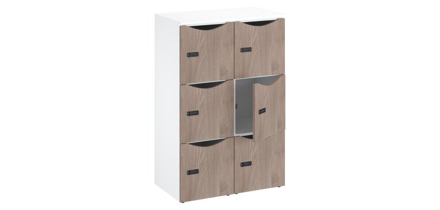 Casier bureau lockers 6 cases corps blanc 132,9  cm - portes mélaminées  - serrure à code + clé de secours
