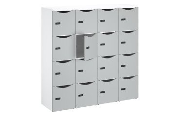 Casilleros de oficina con 16 compartimentos, cuerpo blanco - Altura 170,9 cm - puertas lacadas - cerradura de código + llave de repuesto