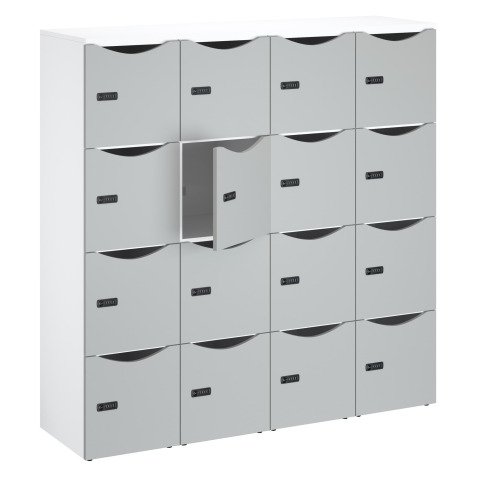 Lockers 16 vakjes witte behuizing gekleurde deur H 170,9 cm - codeslot