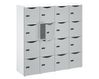 Office locker cabinet 16 compartments white body - H 170.9 cm - lacquered doors - code lock + emergency key