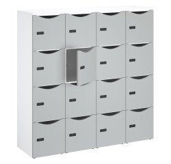 Casier Bürospinde 16 Fächer Korpus Weiß - H 170,9 cm - lackierte Türen - Zahlenschloss + Notfallschlüssel