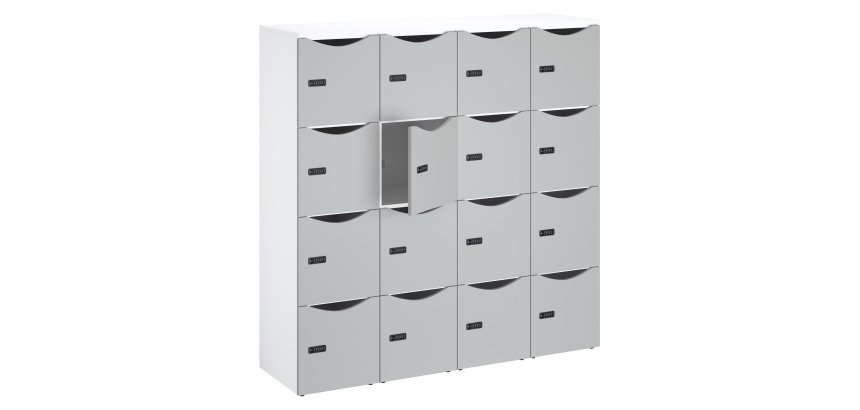 Casier bureau lockers 16 cases corps blanc - H 170,9 cm  - portes laquées - serrure à code + clé de secours