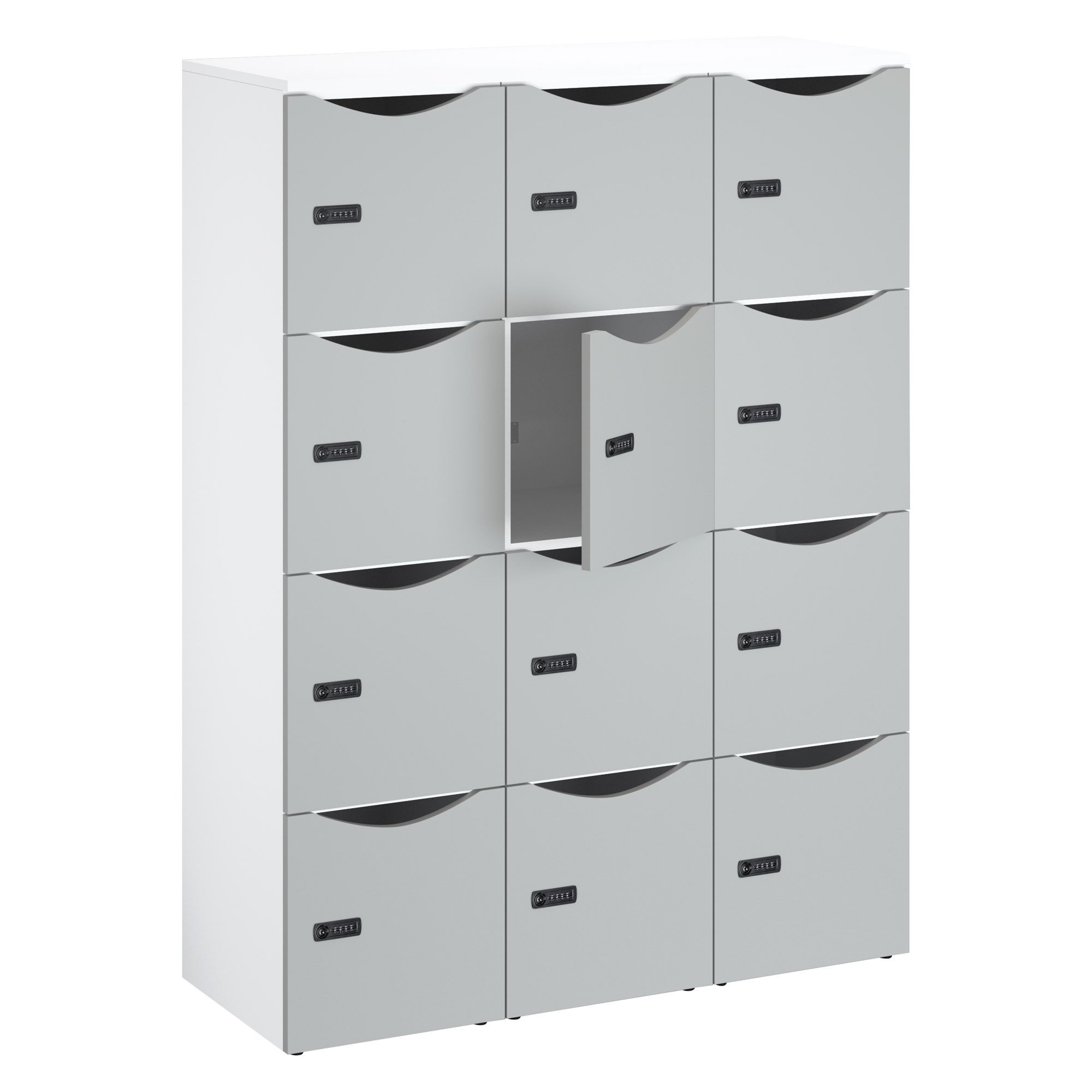 Office locker unit 12 compartments white body H 170.9 cm door colors - code lock + emergency key