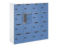 Casilleros de oficina con 16 compartimentos, cuerpo blanco - Altura 170,9 cm - puertas lacadas - cerradura de código + llave de repuesto