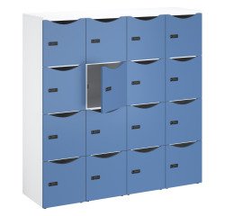 Casilleros de oficina con 16 compartimentos, cuerpo blanco - Altura 170,9 cm - puertas lacadas - cerradura de código + llave de repuesto