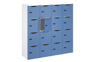 Casilleros de oficina con 16 compartimentos, cuerpo blanco - Altura 170,9 cm - puertas lacadas - cerradura de código + llave de repuesto