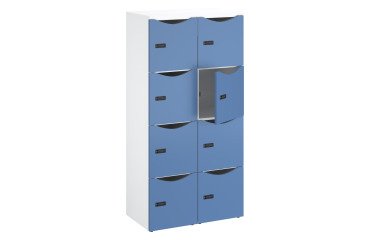 Casilleros de oficina con 8 compartimentos, cuerpo blanco - Altura 170,9 cm - Puertas lacadas - Cerradura con código + llave de repuesto