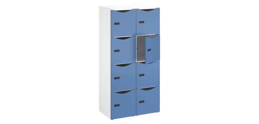 Office wood locker 8 compartments white body - H 170.9 cm - lacquered doors - combination lock + emergency key