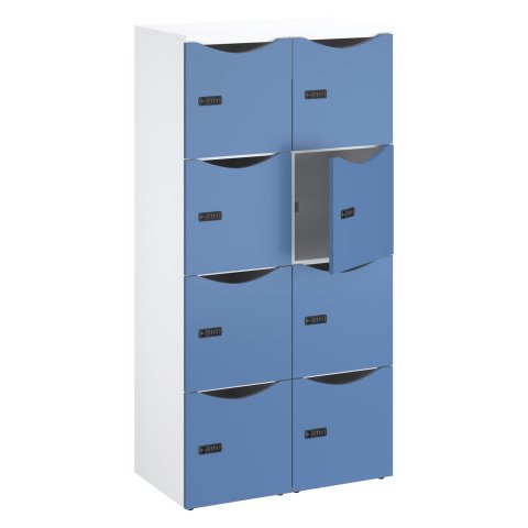 Casilleros de oficina con 8 compartimentos, cuerpo blanco - Altura 170,9 cm - Puertas lacadas azul