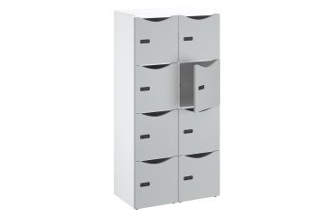 Casilleros de oficina con 8 compartimentos, cuerpo blanco - Altura 170,9 cm - Puertas lacadas - Cerradura con código + llave de repuesto