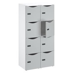 Casier bureau lockers 8 cases corps blanc H 170,9 cm porte couleurs - serrure à code + clé de secours