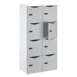 Casilleros de oficina con 8 compartimentos, cuerpo blanco - Altura 170,9 cm - Puertas lacadas - Cerradura con código + llave de repuesto