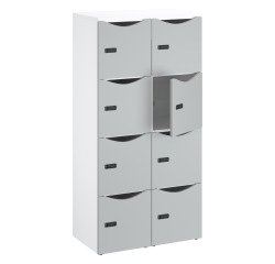 Office locker unit 8 compartments white body - H 170.9 cm - lacquered doors - code lock + spare key