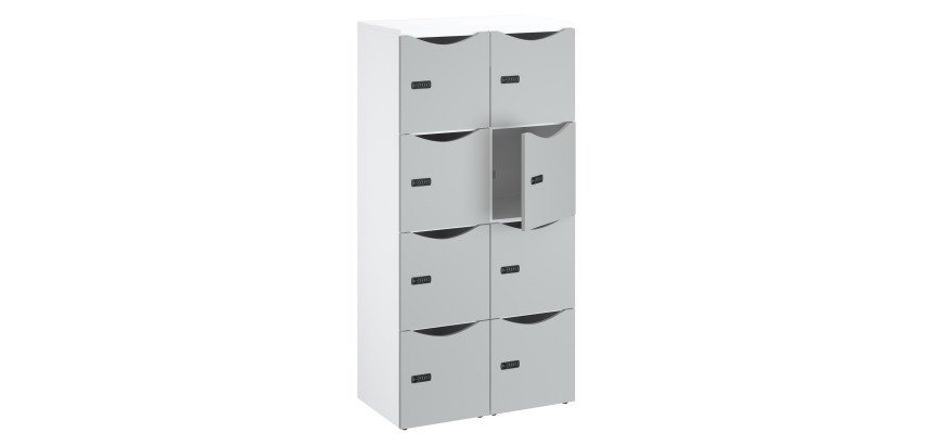Office locker unit 8 compartments white body - H 170.9 cm - lacquered doors - code lock + spare key