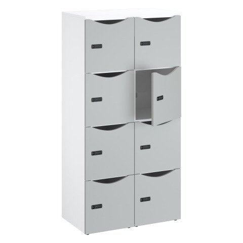Casilleros de oficina con 8 compartimentos, cuerpo blanco - Altura 170,9 cm - Puertas lacadas gris