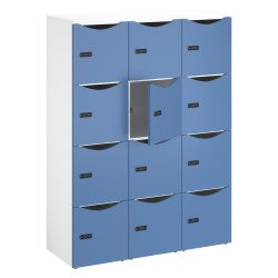 Casier de bureau lockers 12 cases corps blanc H 170,9 cm porte couleurs - serrure à code + clé de secours