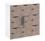 Schließfachbüroschränke 9 Fächer Korpus weiß - H 132,9 cm - Melamin-Türen - Zahlenschloss + Notfalltaste