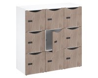 Office locker cabinet 9 compartments white body - H 132.9 cm - melamine doors - code lock + emergency key