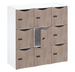 Lockers 9 vakken witte behuzing melamine deur H 132,9 cm - cijferslot