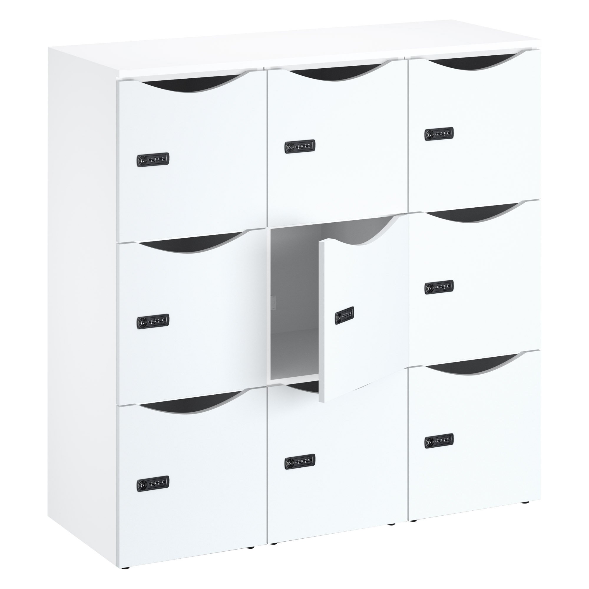 Casier bureau lockers 9 cases corps blanc - H 132,9  cm - portes mélaminées - serrure à code + clé de secours