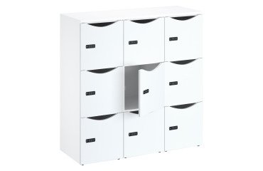 Casillero de oficina con 9 compartimentos, cuerpo blanco - Altura 132,9 cm - puertas de melamina - cerradura con código + llave de repuesto