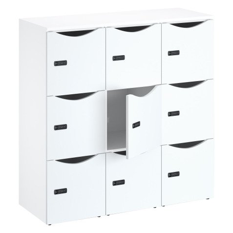Casier bureau lockers 9 cases corps blanc - H 132,9  cm - portes mélaminées - serrure à code + clé de secours