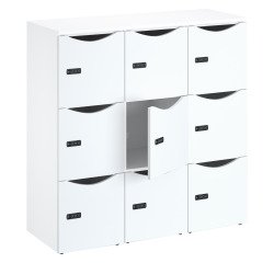 Schließfachbüroschränke 9 Fächer Korpus weiß - H 132,9 cm - Melamin-Türen - Zahlenschloss + Notfalltaste