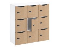 Casillero de oficina con 9 compartimentos, cuerpo blanco - Altura 132,9 cm - puertas de melamina - cerradura con código + llave de repuesto