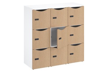 Casier bureau lockers 9 cases corps blanc - H 132,9  cm - portes mélaminées - serrure à code + clé de secours