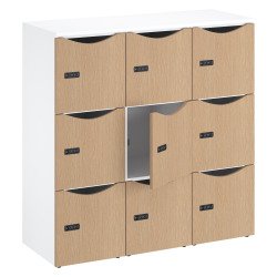 Casier bureau lockers 9 cases corps blanc - H 132,9  cm - portes mélaminées - serrure à code + clé de secours