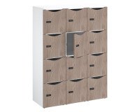 Casier de bureau Lockers 12 cases corps blanc porte mélaminée H 170,9 cm - serrure à code + clé de secours