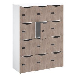Casier de bureau Lockers 12 cases corps blanc porte mélaminée H 170,9 cm - serrure à code + clé de secours
