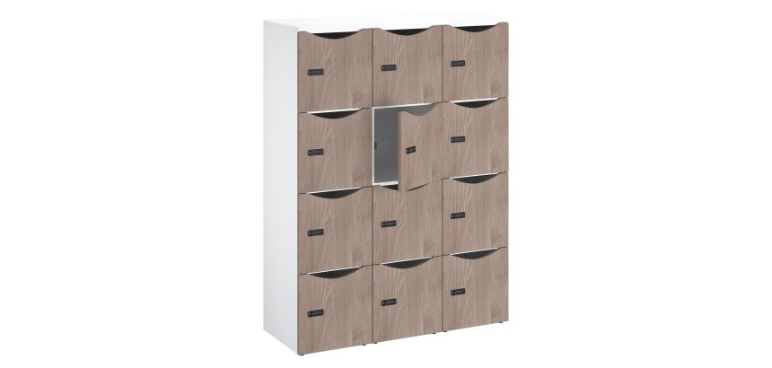 Office locker 12 compartments white body melamine door H 170.9 cm - code lock + spare key