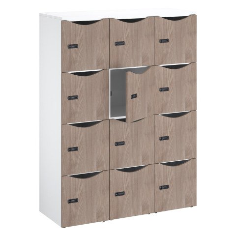 Casillero de oficina Lockers 12 compartimentos cuerpo blanco puerta de melamina H 170,9 cm olmo