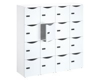 Casillero de oficina, taquillas 16 compartimentos, cuerpo blanco - Altura 170,9 cm - puertas de melamina - cerradura con código + llave de repuesto