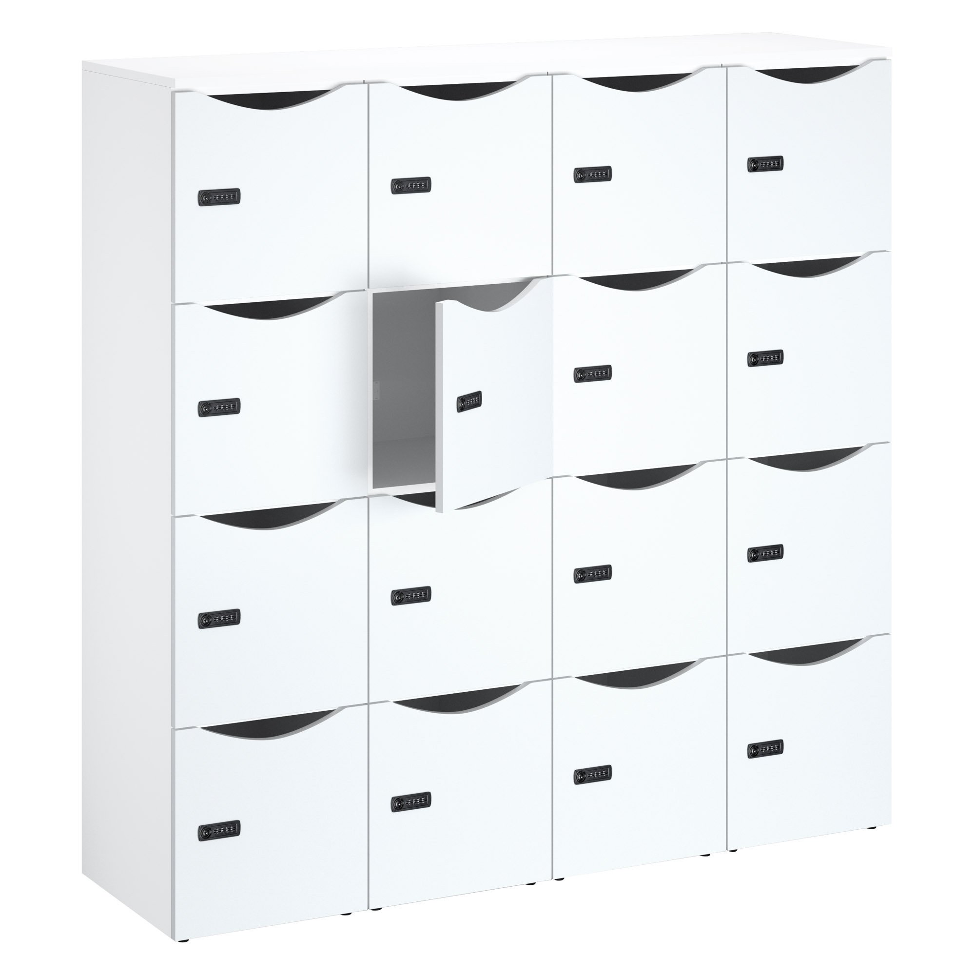 Casier bureau lockers 16 cases corps blanc porte mélaminée  H 170,9 cm - serrure à code