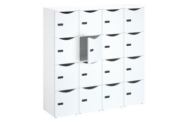 Casillero de oficina, taquillas 16 compartimentos, cuerpo blanco - Altura 170,9 cm - puertas de melamina - cerradura con código + llave de repuesto