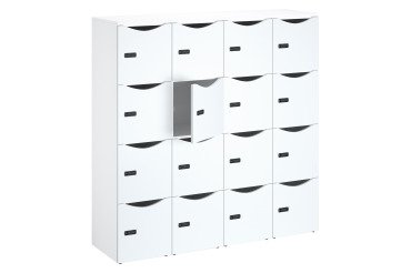 Casier bureau lockers 16 cases corps blanc porte mélaminée  H 170,9 cm - serrure à code + clé de secours