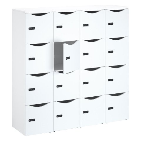 Casillero de oficina, taquillas 16 compartimentos, cuerpo blanco - Altura 170,9 cm - puertas de melamina blanco