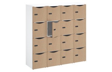 Casillero de oficina, taquillas 16 compartimentos, cuerpo blanco - Altura 170,9 cm - puertas de melamina - cerradura con código + llave de repuesto